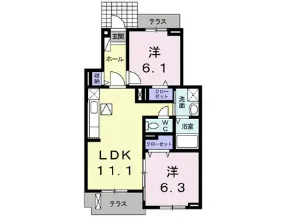 モーダ・カーサ・ラッフィナート(2LDK/1階)の間取り写真