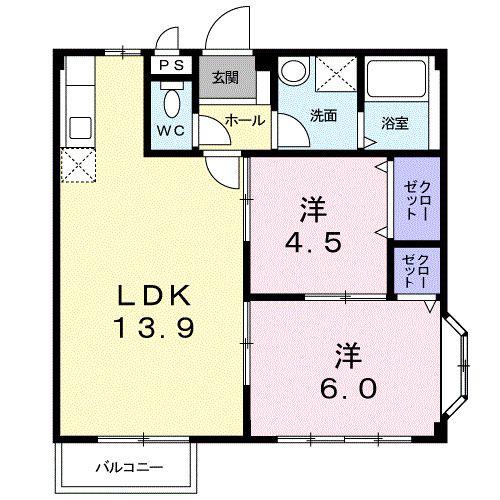 グランドハイツ近藤I(2LDK/2階)の間取り写真
