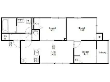 江戸川区東葛西4丁目MS(3LDK/3階)の間取り写真