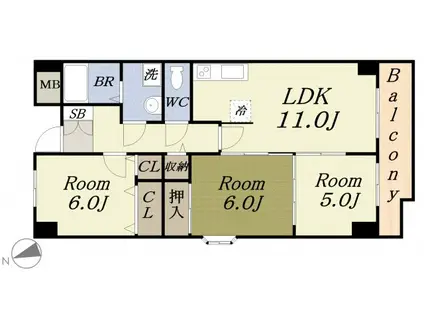 アイビースクエア市岡(3LDK/7階)の間取り写真