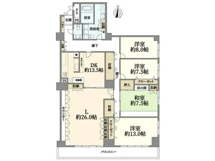 日商岩井音羽マンション(4LDK/6階)の間取り写真