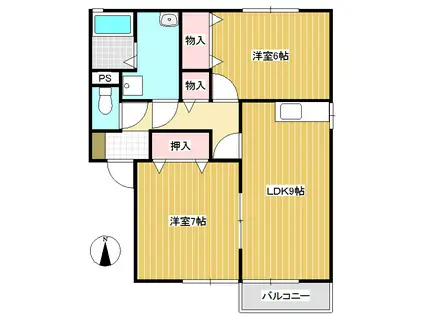 セジュール飛鳥B棟(2LDK/1階)の間取り写真