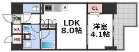クロスレジデンス阿波座(1LDK/12階)の間取り写真