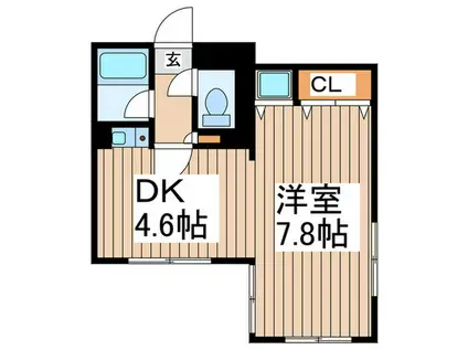 ソシエ南林間(1DK/2階)の間取り写真