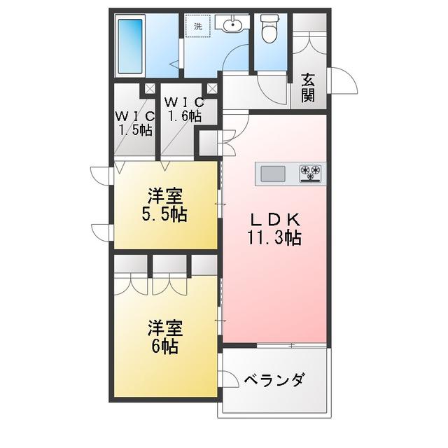 WILL COURT19(2LDK/1階)の間取り写真