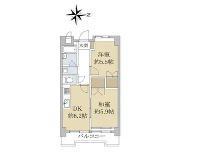 ヒルクレストII(2DK/1階)の間取り写真