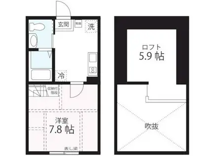 ハーミットクラブハウスMIX三ツ沢下町II(1K/1階)の間取り写真