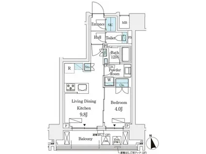 SEASON FLATS浅草六丁目(1LDK/12階)の間取り写真
