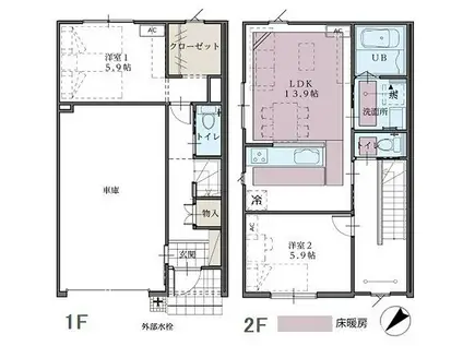 リースORレント/スターティングホーム上袋B棟(2LDK/1階)の間取り写真
