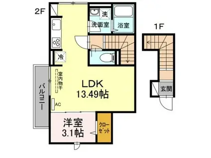 エクセリア高砂(1LDK/2階)の間取り写真