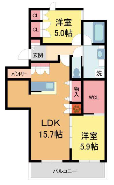PETIT NIDE(2LDK/2階)の間取り写真