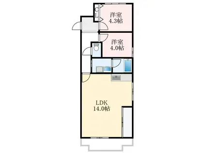 パークレジデンス北野田(2LDK/1階)の間取り写真