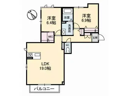 グランベレオ引野(2LDK/2階)の間取り写真