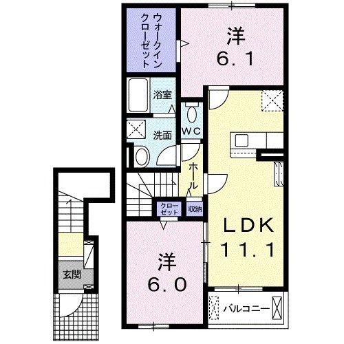 エレガンシア II(2LDK/2階)の間取り写真