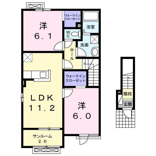 ニューシティ鍋田(2LDK/2階)の間取り写真