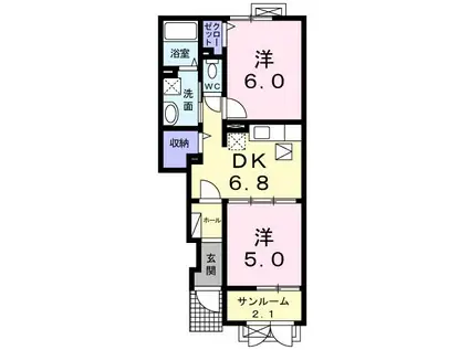 メゾン・ルージュ(2DK/1階)の間取り写真