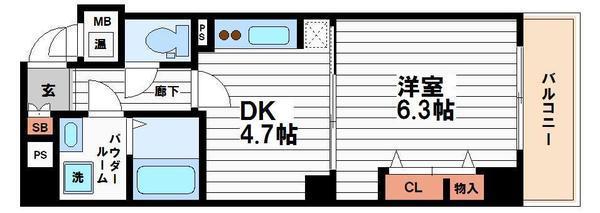 ジェイプライド上本町ヒルズ(1DK/10階)の間取り写真