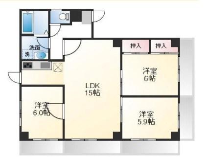 コーポ茶屋(3LDK/3階)の間取り写真
