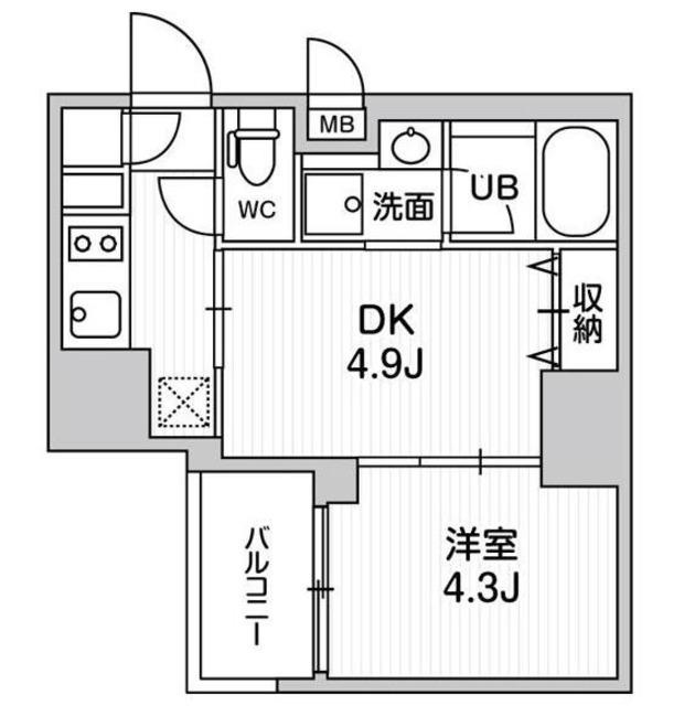 SYFORME大井町II(1DK/13階)の間取り写真