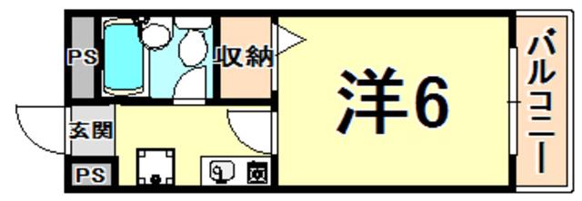 フラット甲東II(1K/3階)の間取り写真