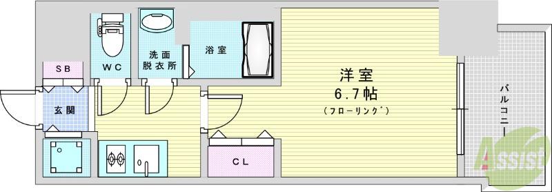 S-RESIDENCE上新庄ASCENT(1K/13階)の間取り写真