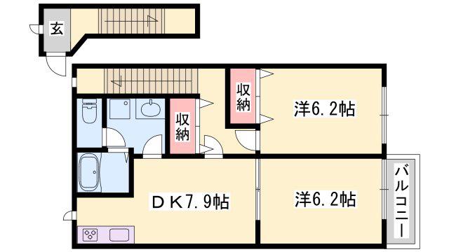 レフィナード阿成(2DK/2階)の間取り写真