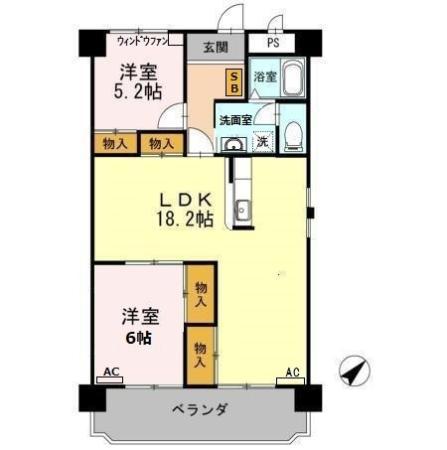 フィオーレ・アダチ(2LDK/2階)の間取り写真