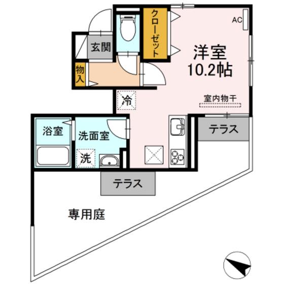コンフォルトヒルズ(ワンルーム/1階)の間取り写真