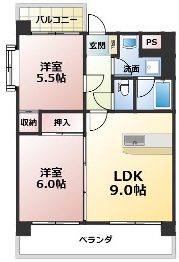 ナカノビル(2LDK/8階)の間取り写真