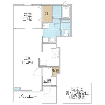 クレア・ポルト C(1LDK/1階)の間取り写真