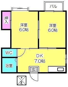ファーストインハーバーハウス(2DK/2階)の間取り写真