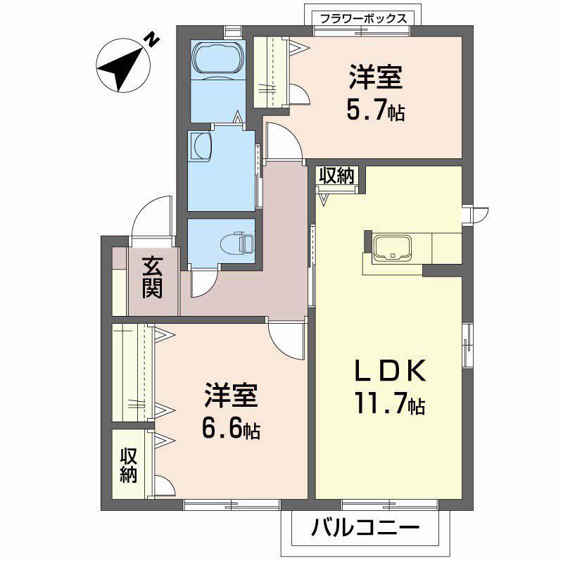 セフィラハイツII B棟(2LDK/2階)の間取り写真