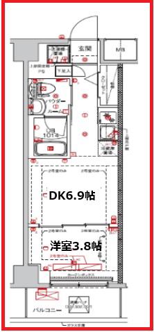 スパシエ千住大橋(1DK/3階)の間取り写真