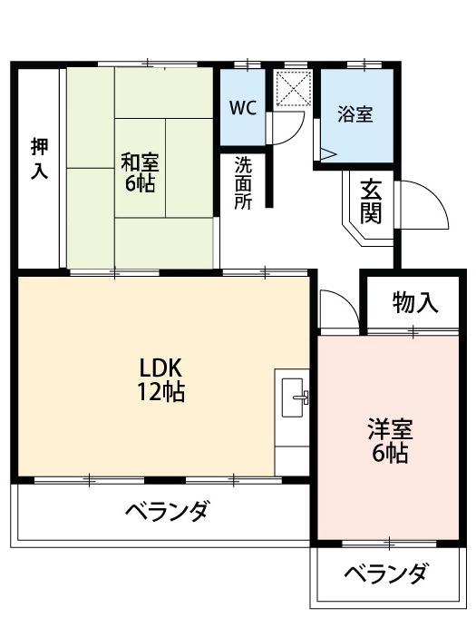 シャトー江口(2LDK/1階)の間取り写真