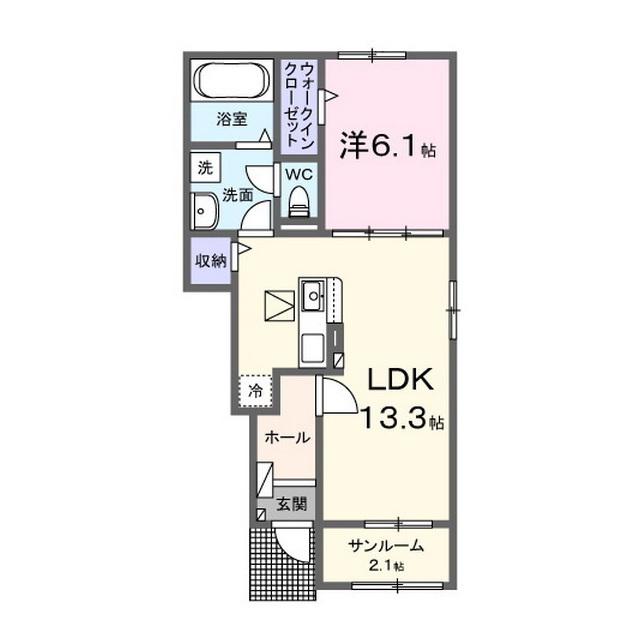ニューポート内原(1LDK/1階)の間取り写真