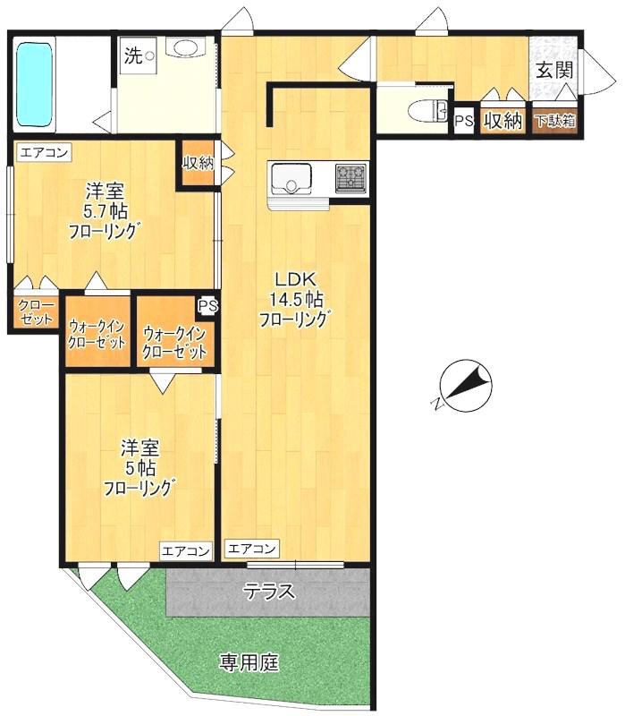 ゲートフロント(2LDK/1階)の間取り写真