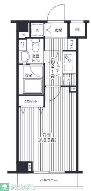 グランハイツ東中野(1K/3階)の間取り写真