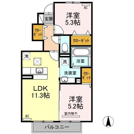 グランド シャインA棟(2LDK/1階)の間取り写真