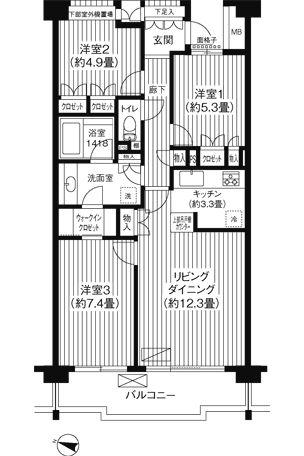 シエールグラン洋光台南公園(3LDK/3階)の間取り写真