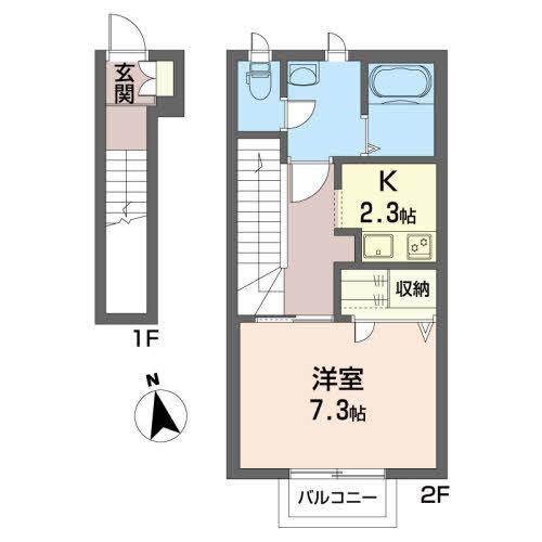 センツァ・フィーネ鵜住居 D(1K/2階)の間取り写真