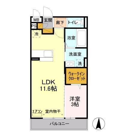 スクエアコート(1LDK/3階)の間取り写真