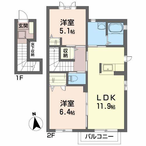 フォンテーヌ一番館(2LDK/2階)の間取り写真