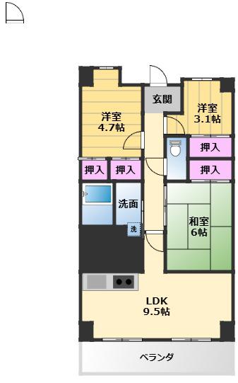 リアンジェ泉大津(3LDK/2階)の間取り写真