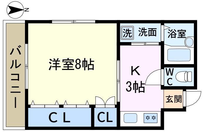ハイツマコトC(1K/2階)の間取り写真