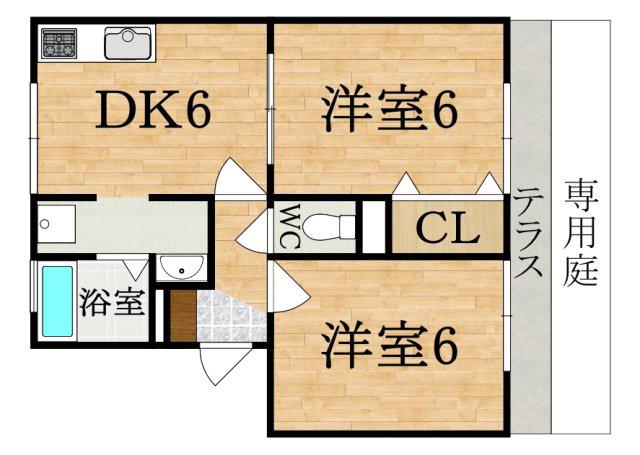 アベニュー(2DK/1階)の間取り写真