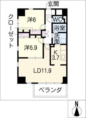 メゾンドボヌール(2LDK/8階)の間取り写真