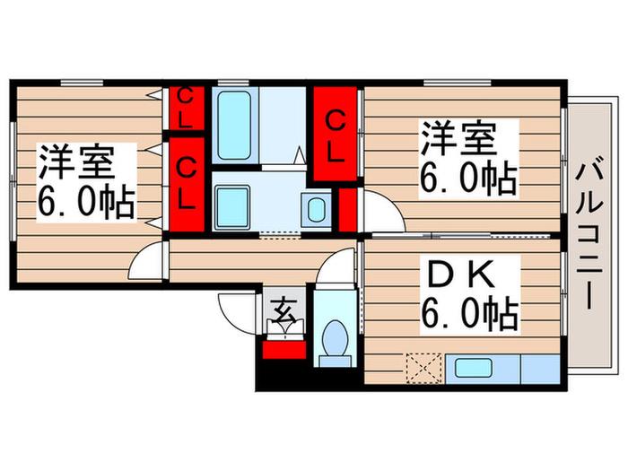 ペアーブラッサムJ(2DK/1階)の間取り写真