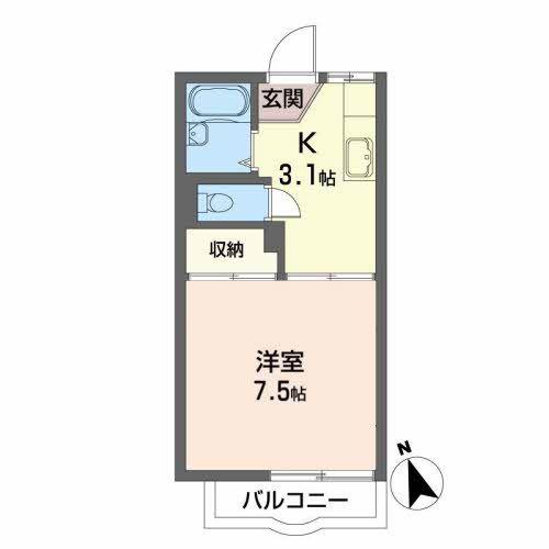 ウエストヴィレッジ野田B(1K/2階)の間取り写真