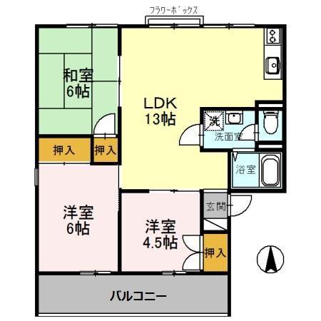 セジュール北八代A棟(3LDK/2階)の間取り写真