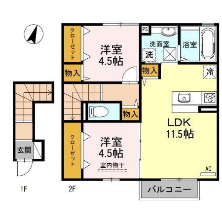 スフェール823 A棟(2LDK/2階)の間取り写真